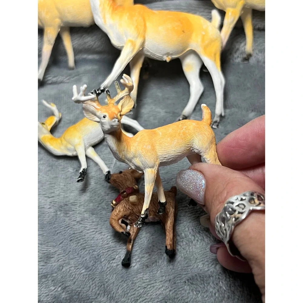 Vintage Hong Kong Deer Figurines Lot Hand‎ Painted Buck Reindeer 4in Japan Era